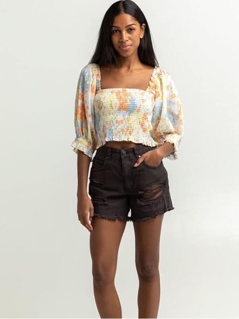 Billabong Feeling Groovy Puff Sleeve Floral Top